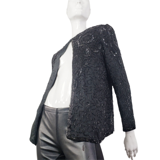 Vintage Papell Boutique Black Beaded Jacket Pm