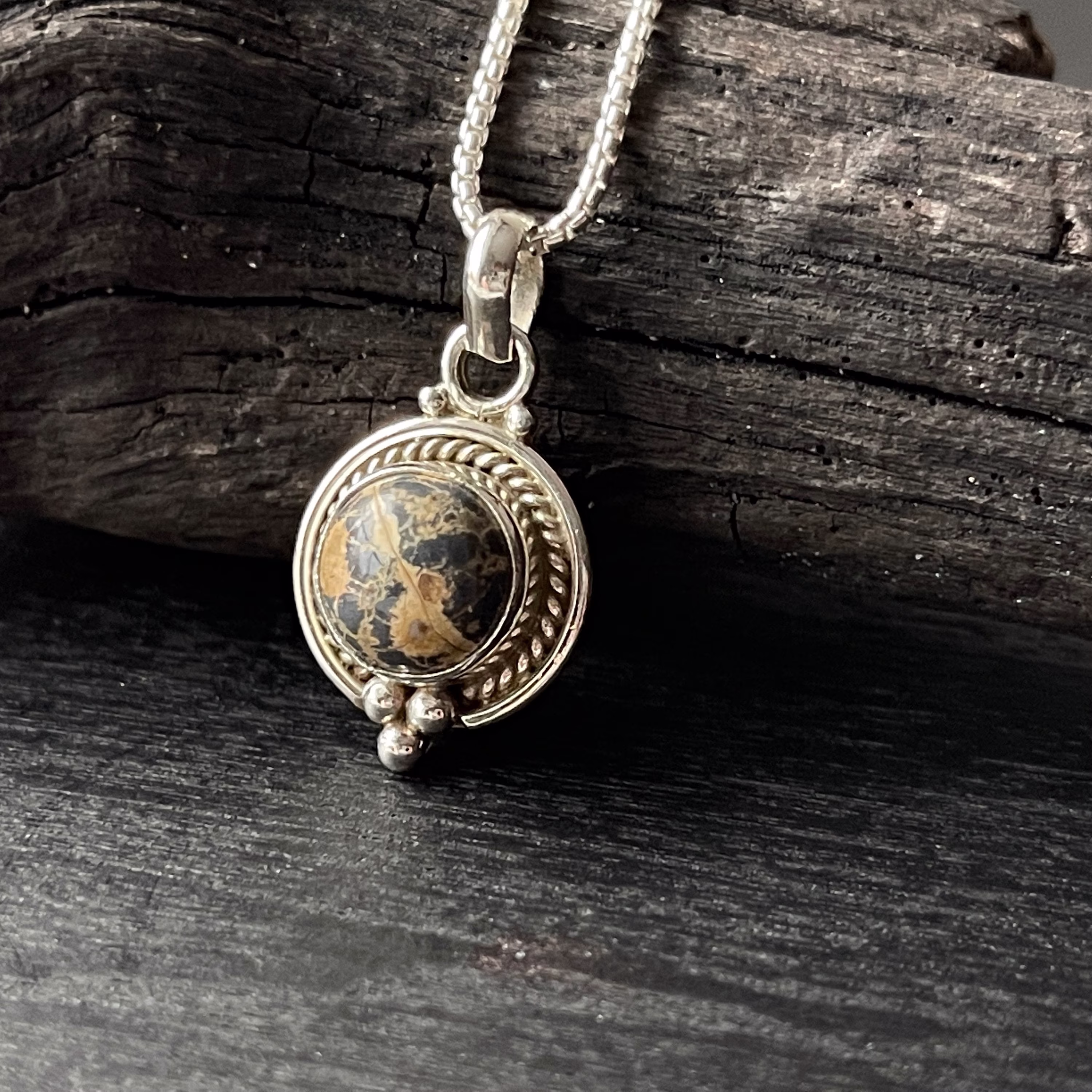 Leopardskin Jasper Gemstone Simple Sterling Silver Necklace