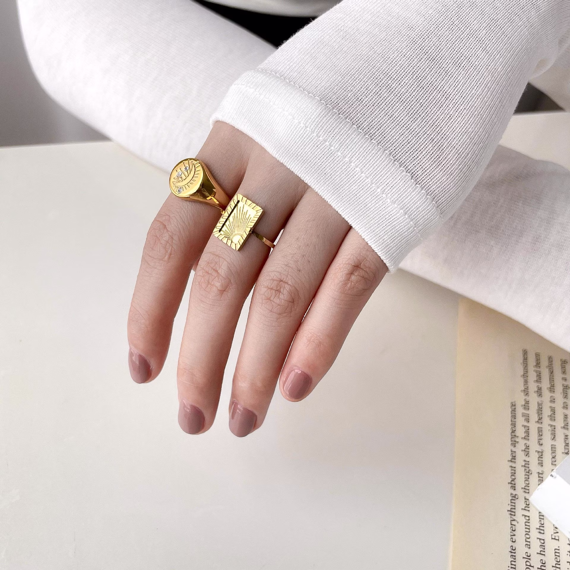Gold Filled Sun Ring Moon Celetial Star Gold Chunky Statement Stacking Sunbeam Sunburst
