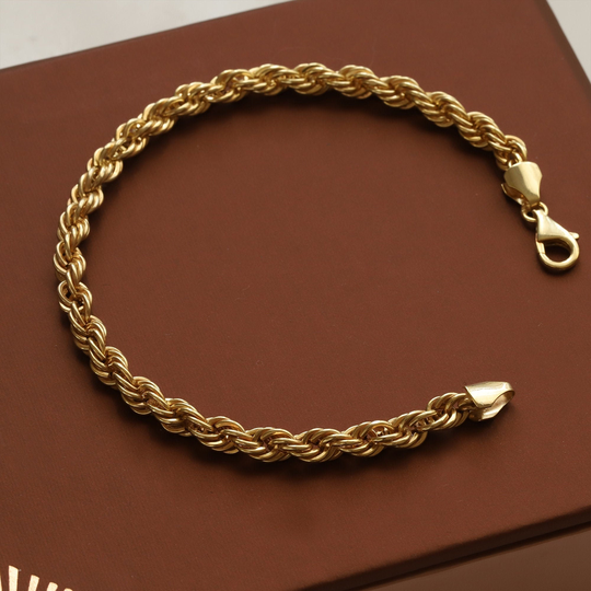 14K Yellow Gold 5mm | 0.19 In Rope Chain Bracelet Fancy Dainty Valentine's Day Gift For Women Delicate Look Handmade Item By Monsini
