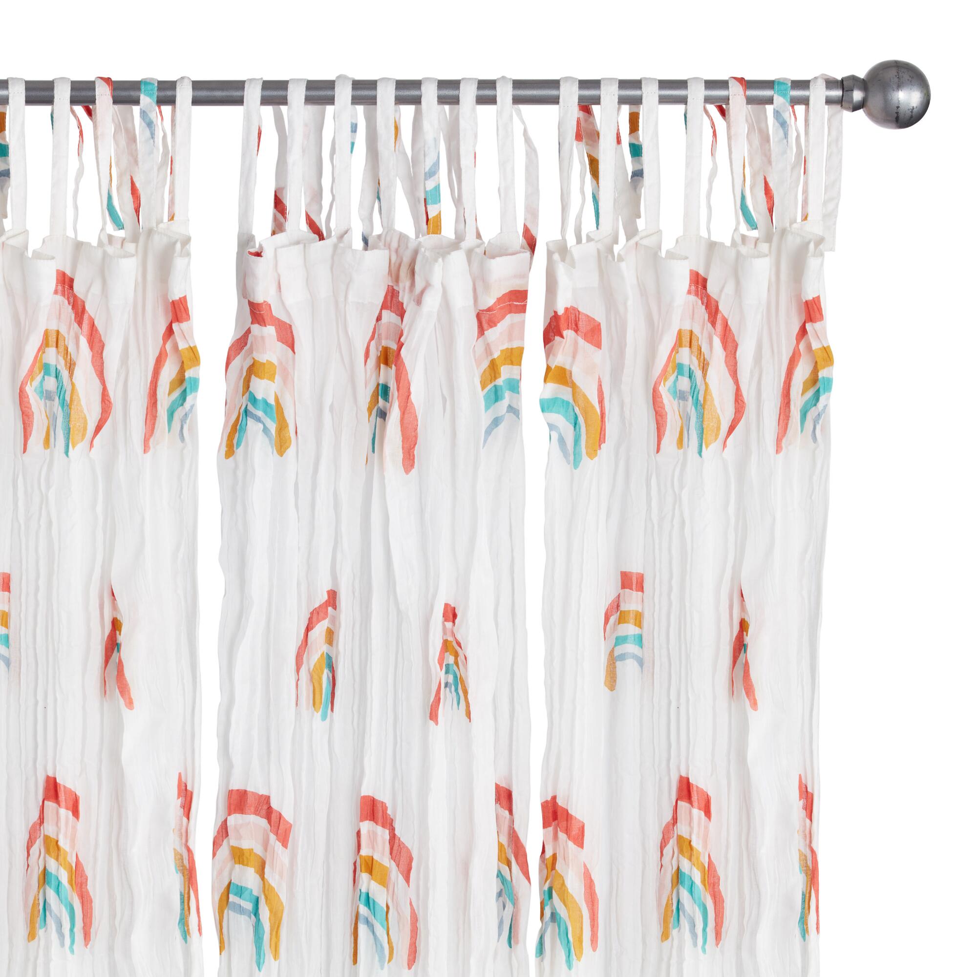 Rainbow Print Cotton Crinkle Voile Tie Top Curtains Set of 2: Multi - 84" L by World Market