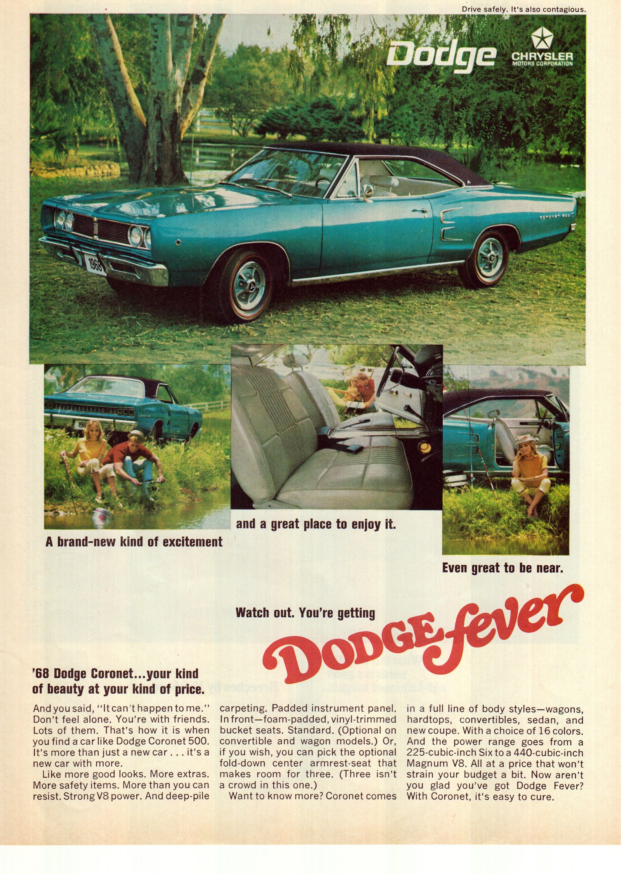 1968 Dodge Coronet 500-440 Cubic Inch Magnum-Original 13.5 10.5 Magazine Ad