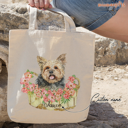 Yorkshire Terrier Tote Bag, Personalized Dog Cotton Bag For Lover, Eco-Friendly