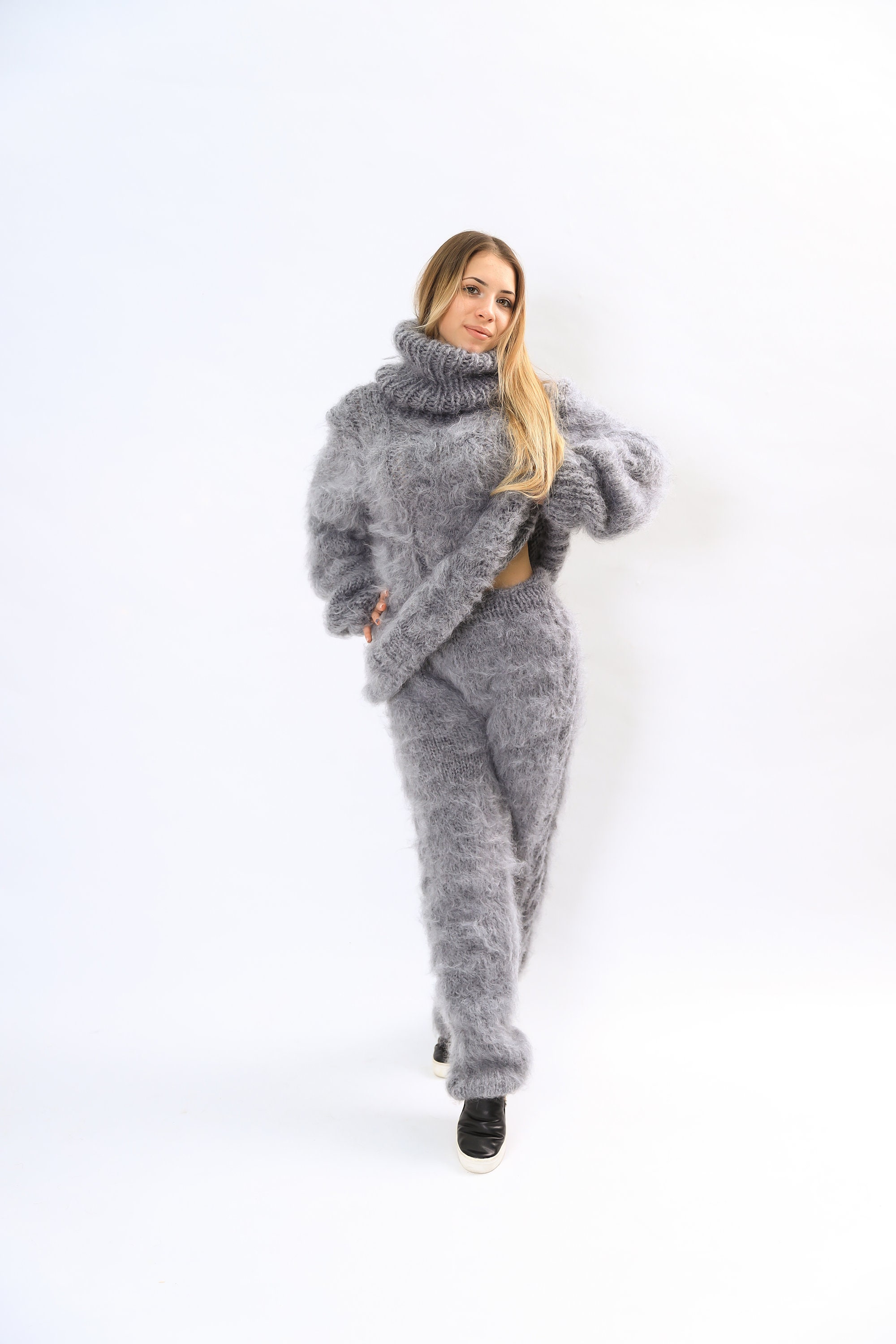 Mohair Knit Pants, Fuzzy Trousers, Fursuit Halloween, Cable Warm Thick Hand Knitted Fluffy Leggings, Comfy