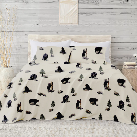 Blue Ridge Trading Blue Ridge Trading The Bears Queen 180-Thread Count Cotton Blend Green Bed Sheet | 07175600012BRT