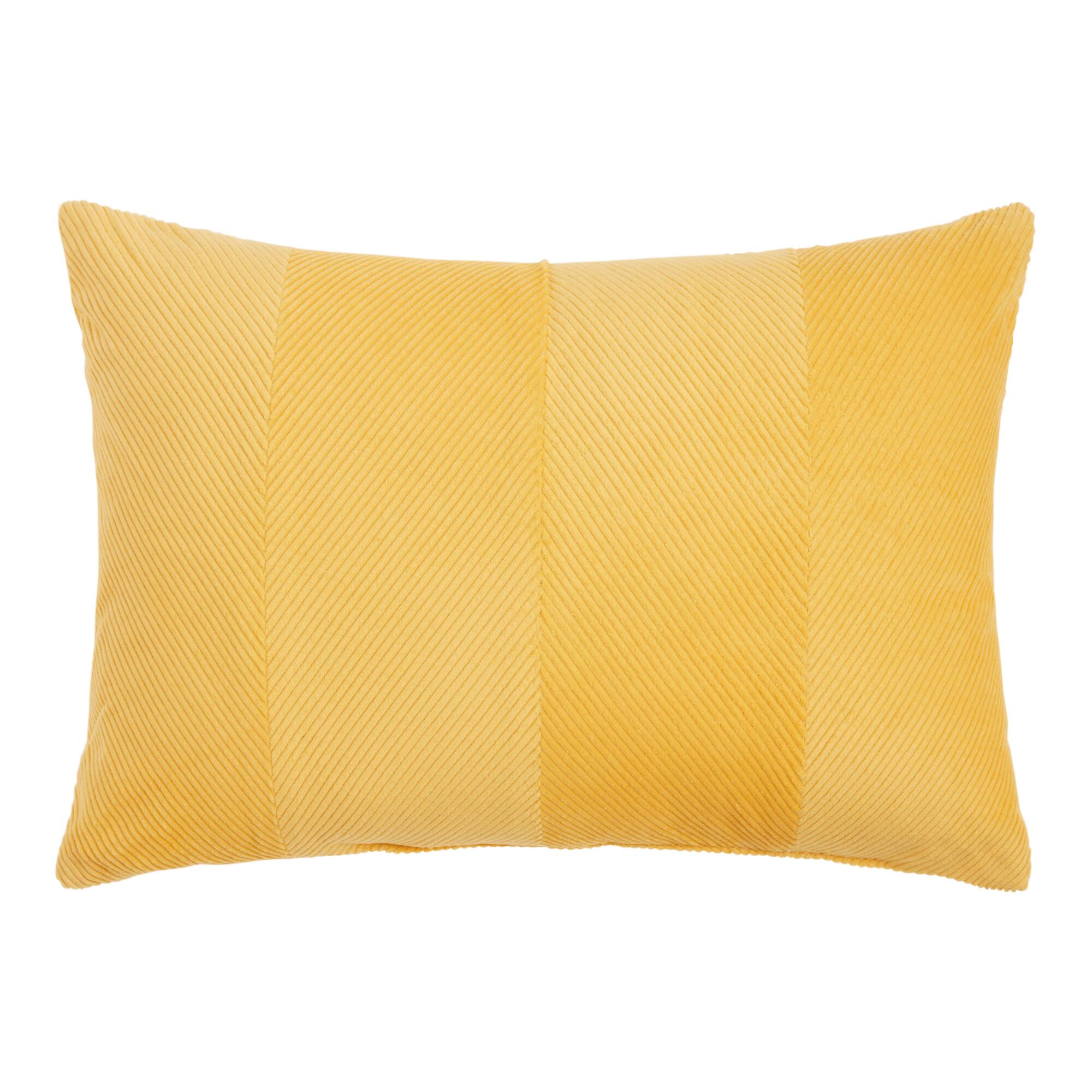 Yellow Angled Corduroy Velvet Lumbar Pillow - Cotton by World Market