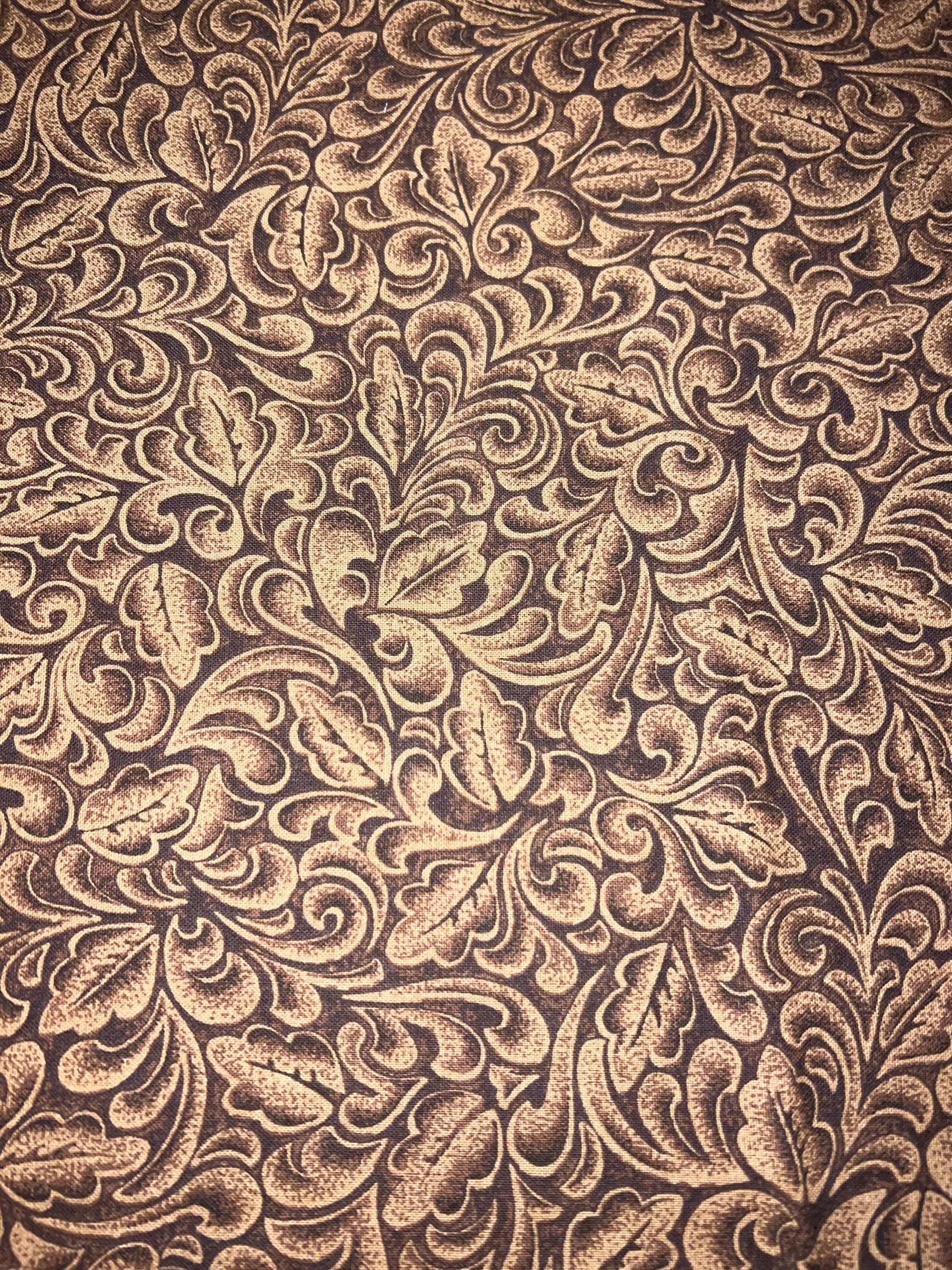 1/2 Yd Vintage Brown Scroll Tonal Blender Cotton Fabric