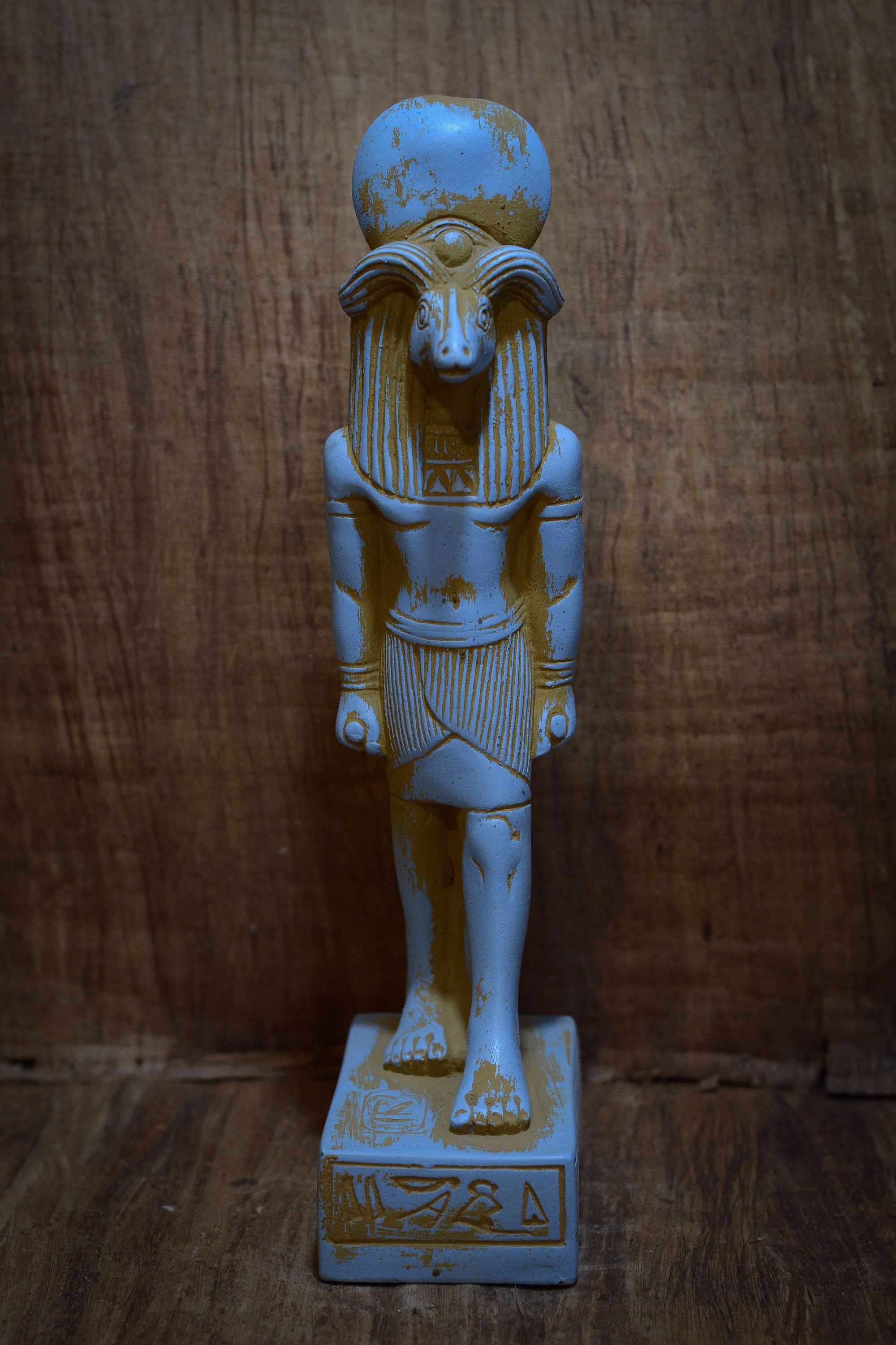 Statue Of Egyptian God Khnum Sculpture Blue Stone Made in Egypt
