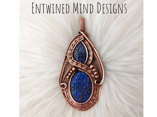 Leaf & Flower Carved Elvish Labradorite Copper Wire Wrapped Hand Made Jewelry Pendant Necklace Gift Present Wife Partner Goth Alt