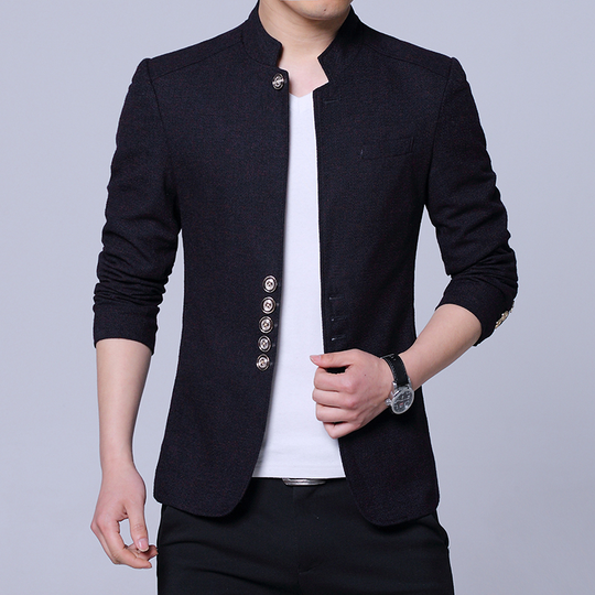 2022 Men Fashion Stand Collar Slim Fit Chinese High Quality Blends Suit Jacket / Male Casual Trend Large Size Wool Blazer Coat - black, asian 5xl is