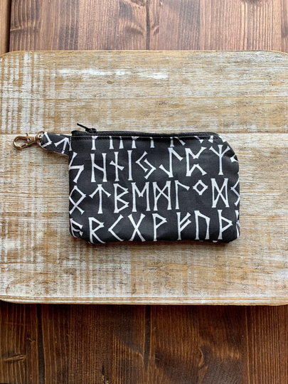 Futhark Runes Wallet Coin Purse Runic Alphabet Bag Black Nordic Id Holder Fabric Zipper Pouch Viking Gift