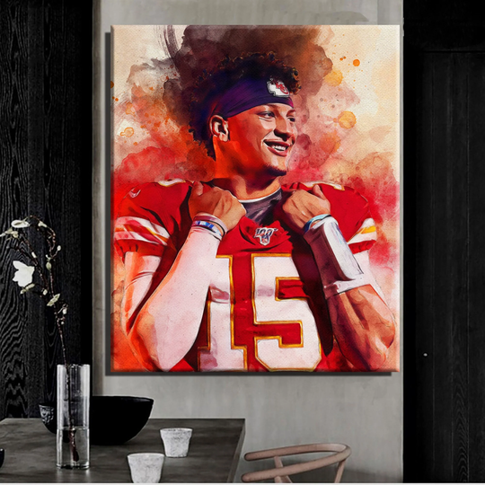 Patrick Mahomes Poster Gift Oil Paint Design Canvas Print Fan Art Kansas City Chiefs Nfl Qb