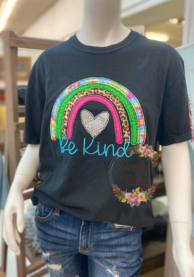 Be Kind~Rainbow Raggy Applique Shirt~ Comfort Color