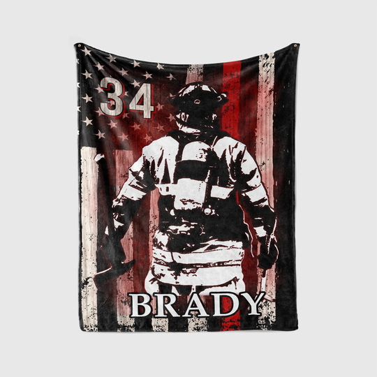 Custom Firefighter Blanket, Personalized Thin Red Line Gift For Men