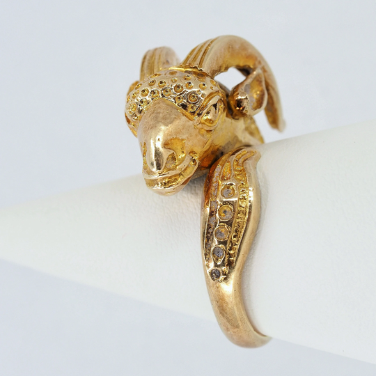 Amazing Solid Gold Ram Sheep Ring Stamped Fine 14K Jewelry Statement Dinner Cocktail Vintage Animal Design