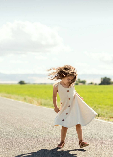 Girls Dress Girls Linen Blend Light Tan/White/Mustard Yellow with Wood Buttons Boho Toddler 12M 2T 3T 4T 5T 6T 7Yr 8Yr 10Yr 12Yr 14Yr