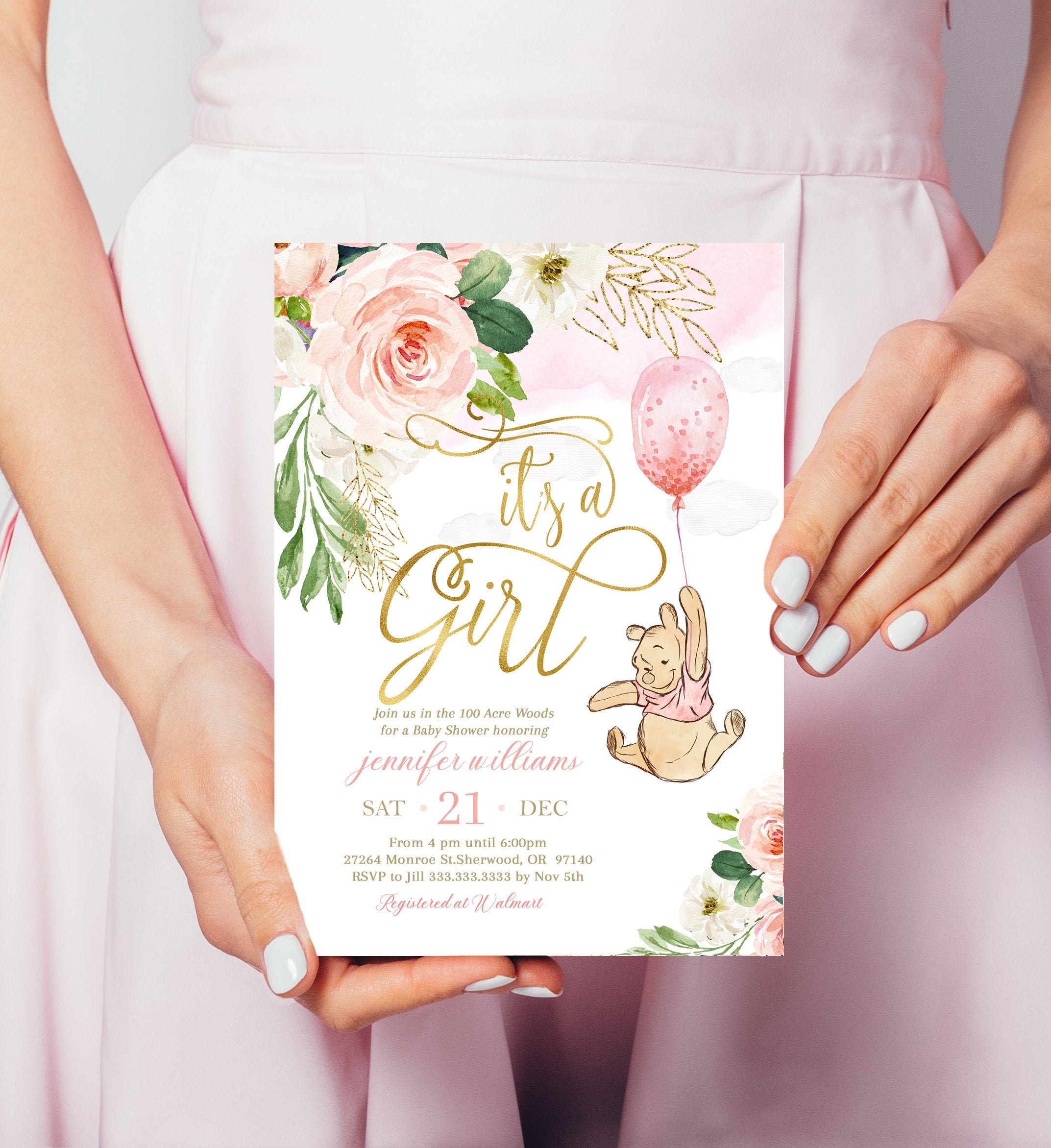 Winnie The Pooh Invitation, Baby Shower Invitations, Invitations For A Girl, Baby Shower #1