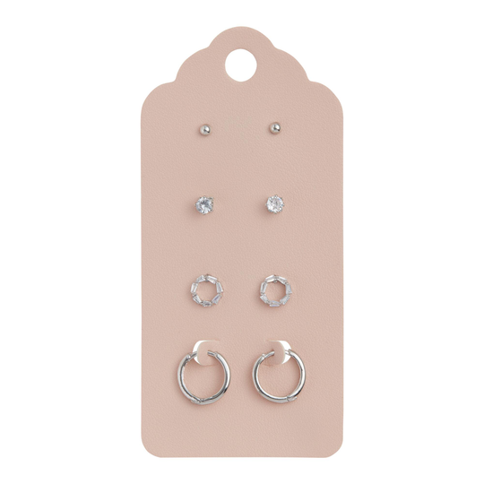 Silver Cubic Zirconia Stud And Hoop Earrings 4 Pack by World Market