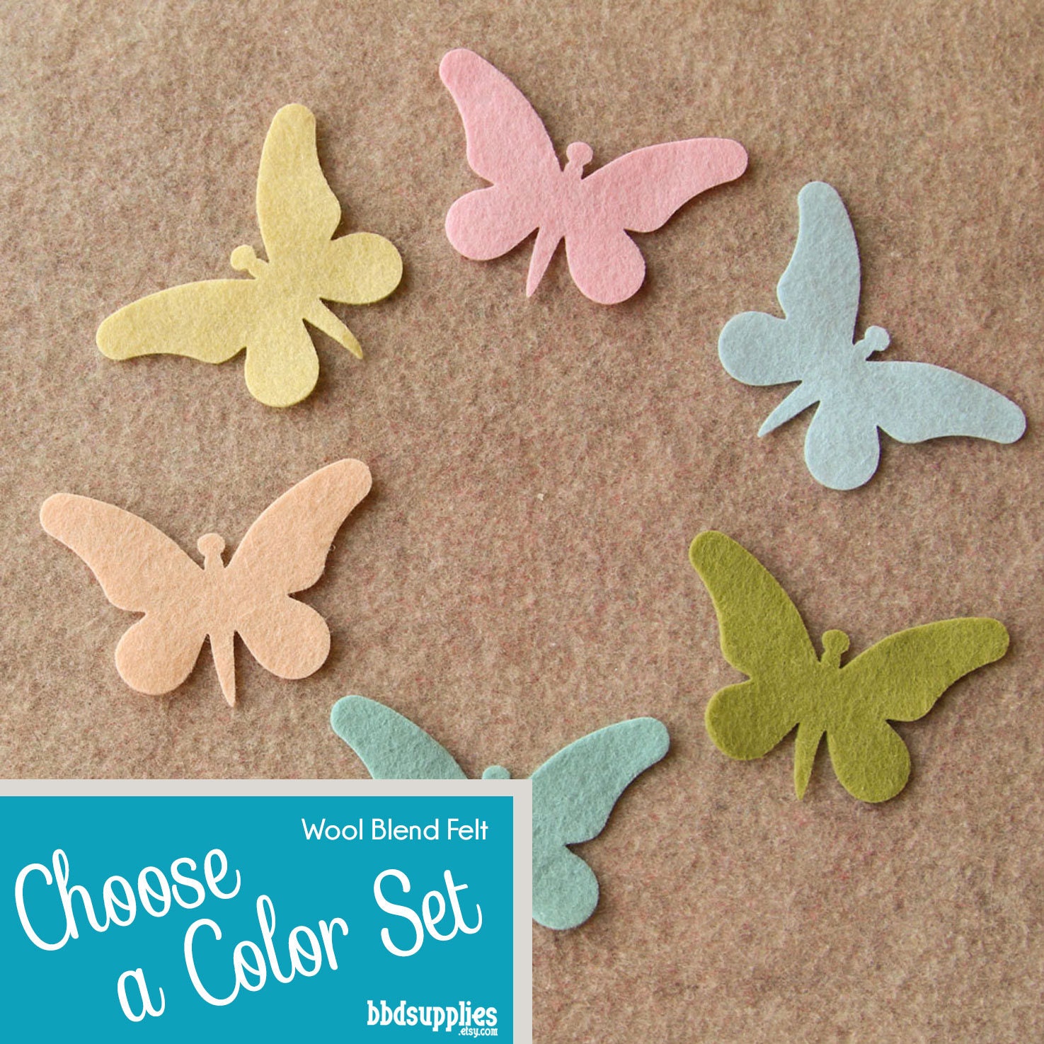 Wool Blend Felt Shapes | 24 Small Butterflies Pick A Color Set Diy