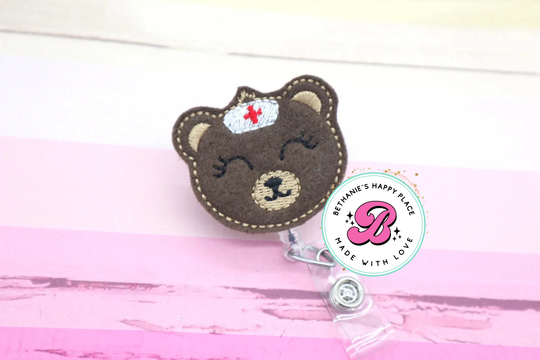 Teddy Bear Nurse Badge Reel, Id Holder, Retractable Teddy Gift, Gift For