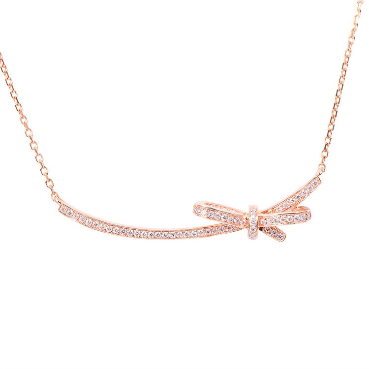 Diamond Bowknot Chain Pendant Necklace/Custom Fine Jewelry/Personalization Design/Gift For Women & Girls
