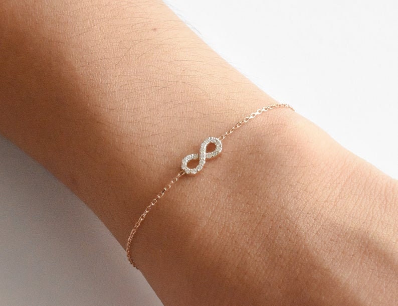 Diamond Infinity Knot Bracelet/Solid Gold For Women Charm 10K 14K 18K Dainty