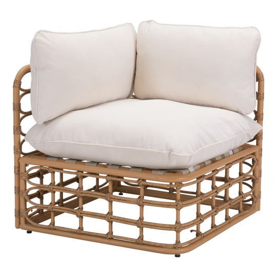 HomeRoots Industrial Beige White Cane Blend Contemporary Corner Chair in Bronze | 4000391729
