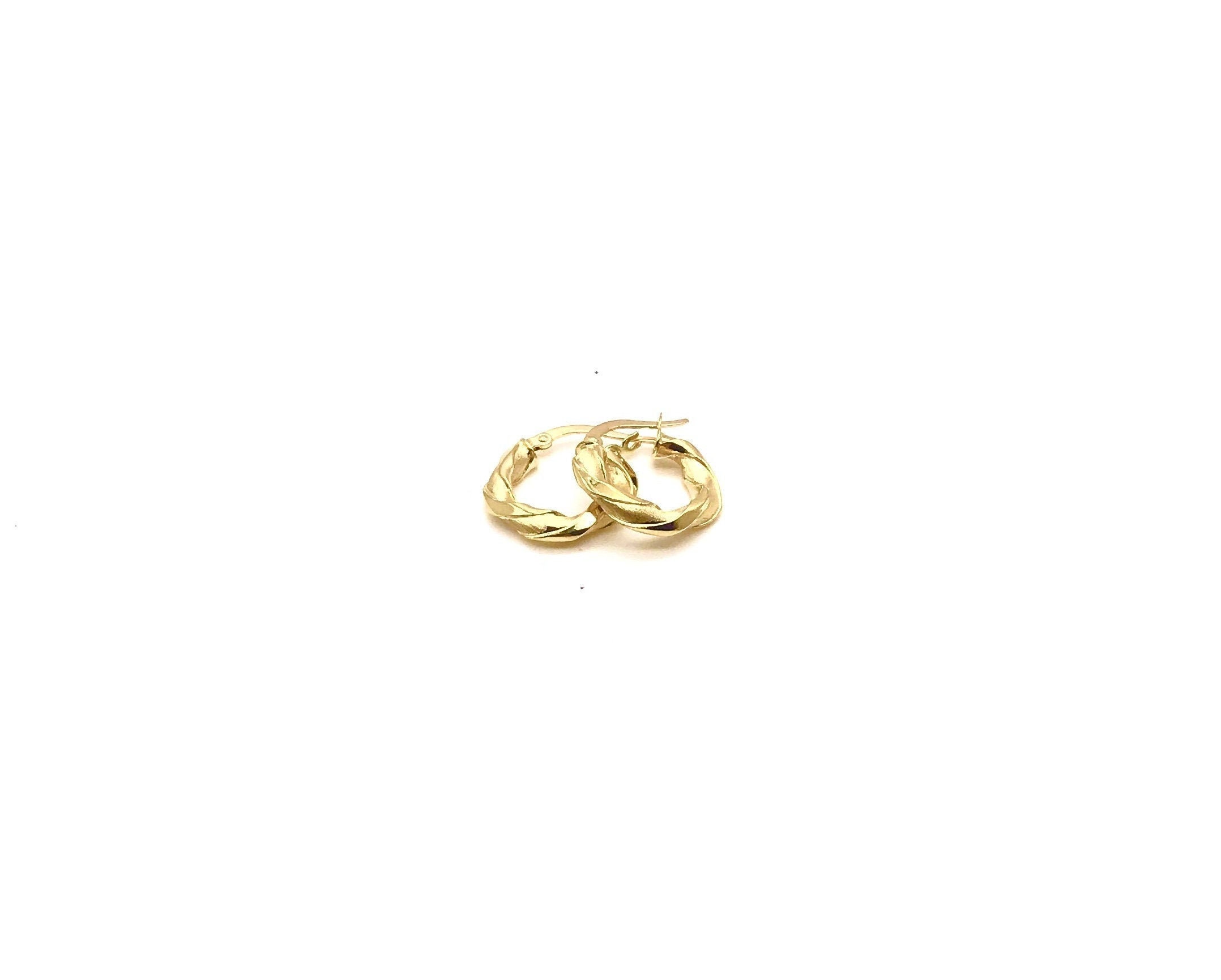 18K Yellow Gold Twisted Hoop Earrings Italian Hoops Polished Minimalist Thin Gift For Her Made in Italy