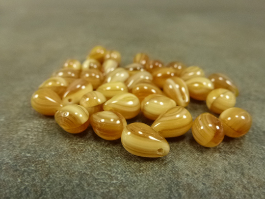 Caramel Blend Czech Glass Teardrop Beads 9x6mm 25Pc Side Drilled