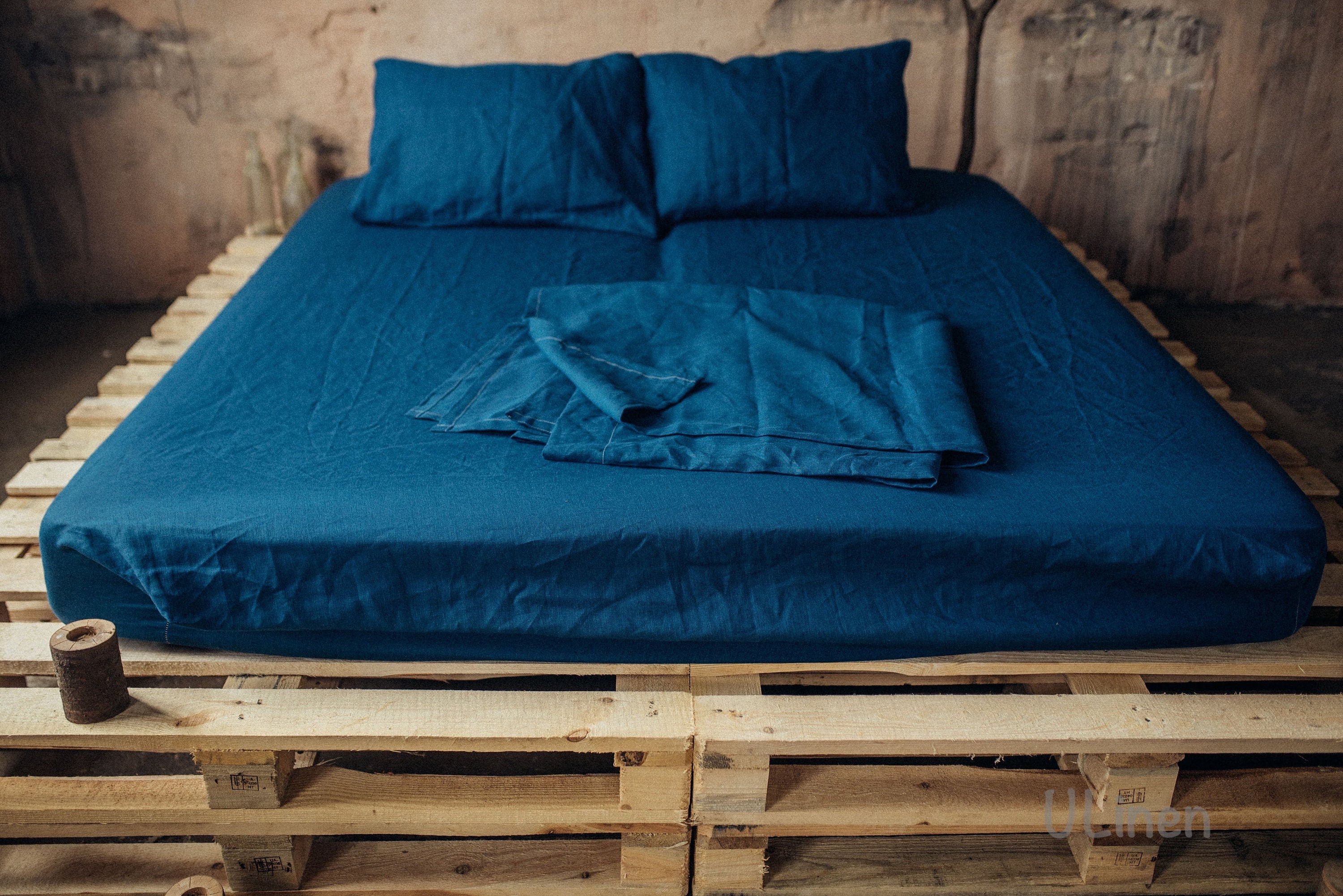 Linen Flat Sheet | Azure Blue Color King, Queen, Full