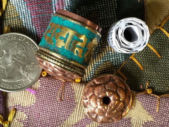 25mm X20mm Copper Brass & Stone Powders Prayer Wheel Pendant Or Charm