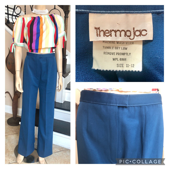 Groovy Vintage 70S Blue High Waisted Mom Pants By Thermo-Jac/Small Medium