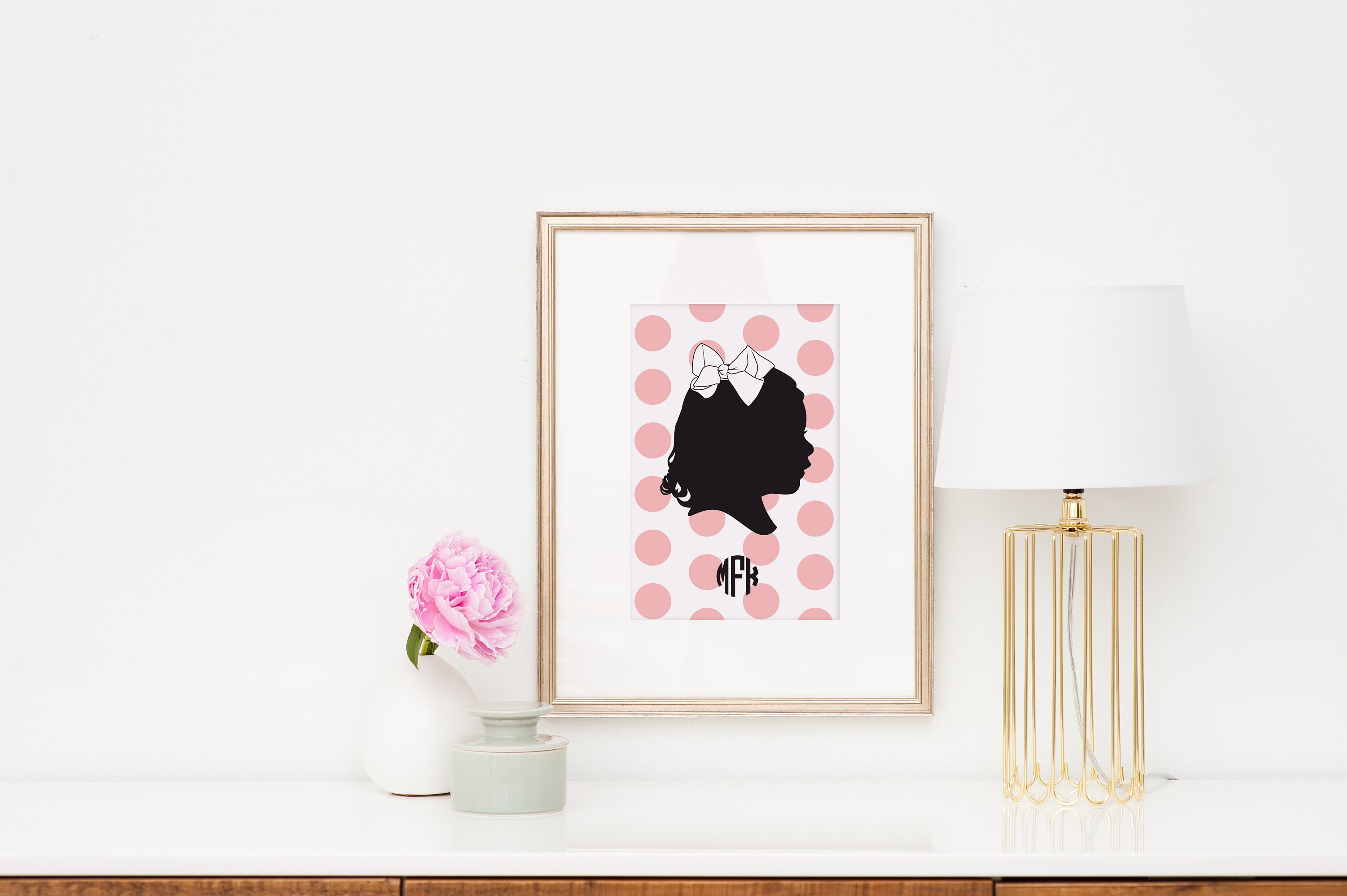 Custom Personalized Silhouette Print Made From Your Photo - Polkadot Background Portrait Simply Silhouettes