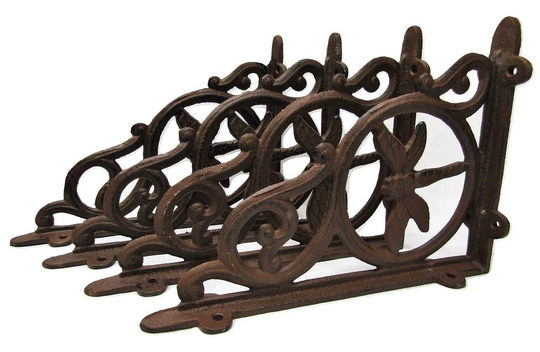 Set Of 4 Cast Iron Shelf Brackets Vintage Style Rustic Dragonfly 9" X 6.5"
