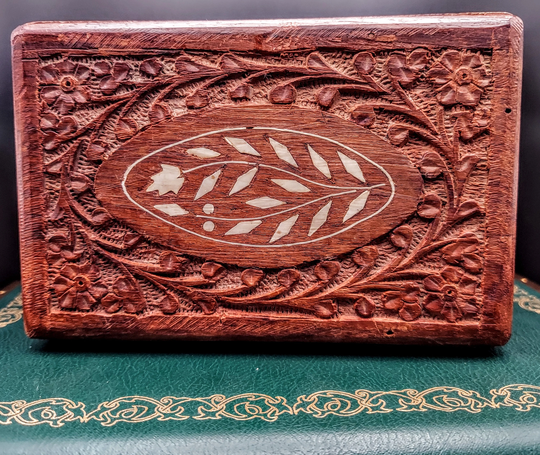 Vintage Carved Inlaid Wooden Box