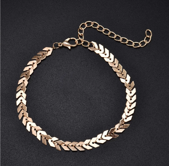 Leaf Anklet, Gold Bohemian Boho Beach Minimalist Barefoot Sandal Geometric