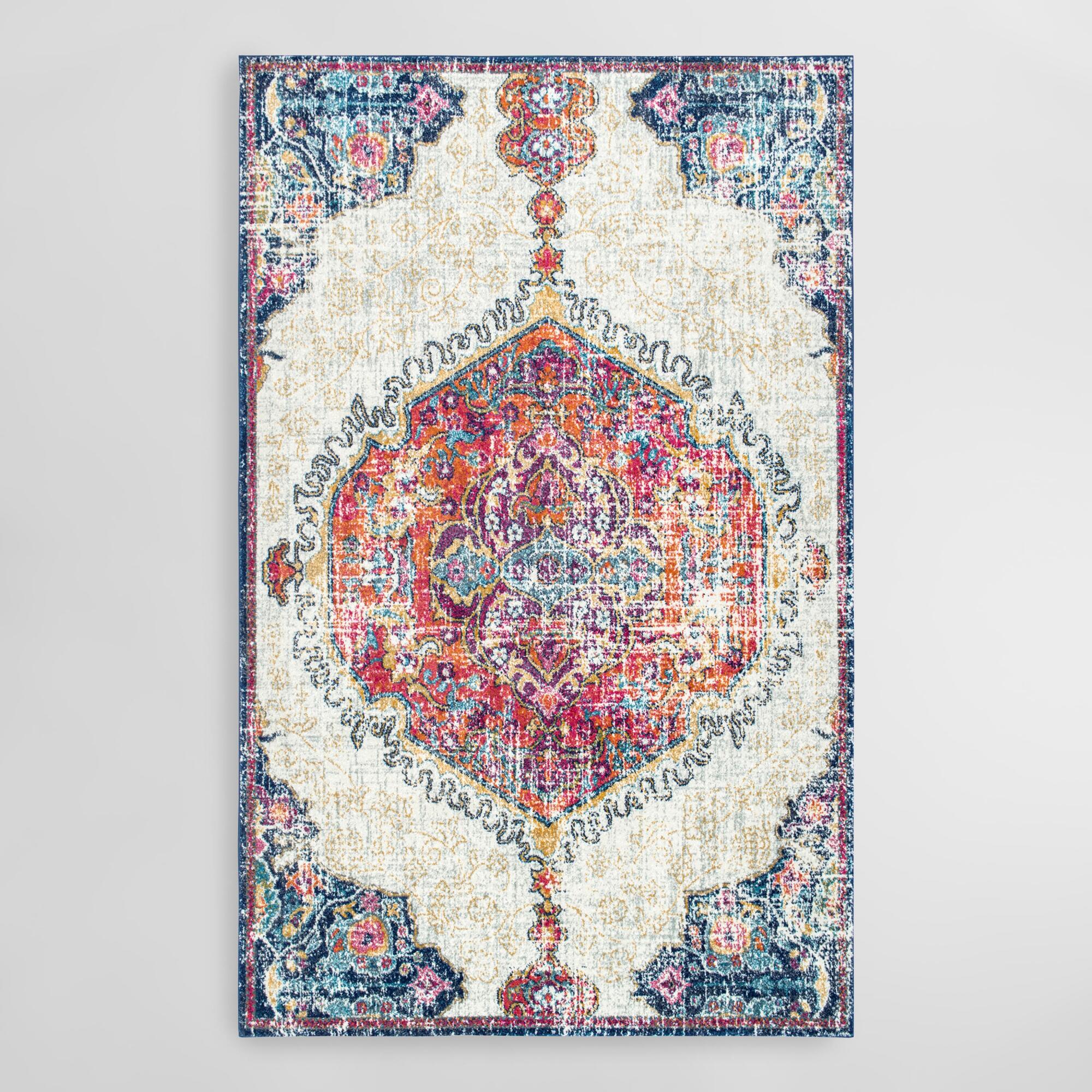 Ivory and Red Medallion Maria Area Rug: Multi - Polypropylene - 8' x 10' by World Market