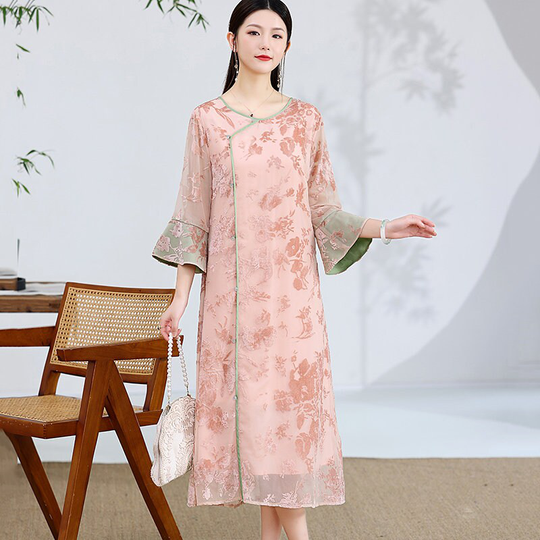 Loose Jacquard Cheongsam Qipao Bridal Toast Dress Ball Gown Hanfu Banquet Wedding Bridesmaid Casual Summer Vintage