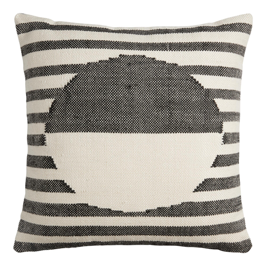 Black And Ivory Stripe Sol Indoor Outdoor Patio Throw Pillow - Polyester - 18" Square by World Market