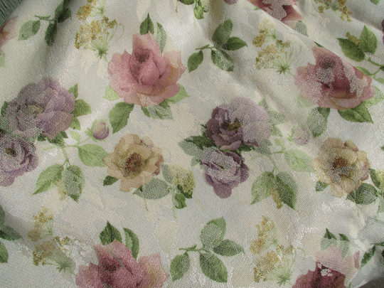 Fabric Vintage Weaverly Rayon Blend Decorator Home Decor Large Roses Flowers Leaves Beige Background Pastel 1 Yard 47" Wide