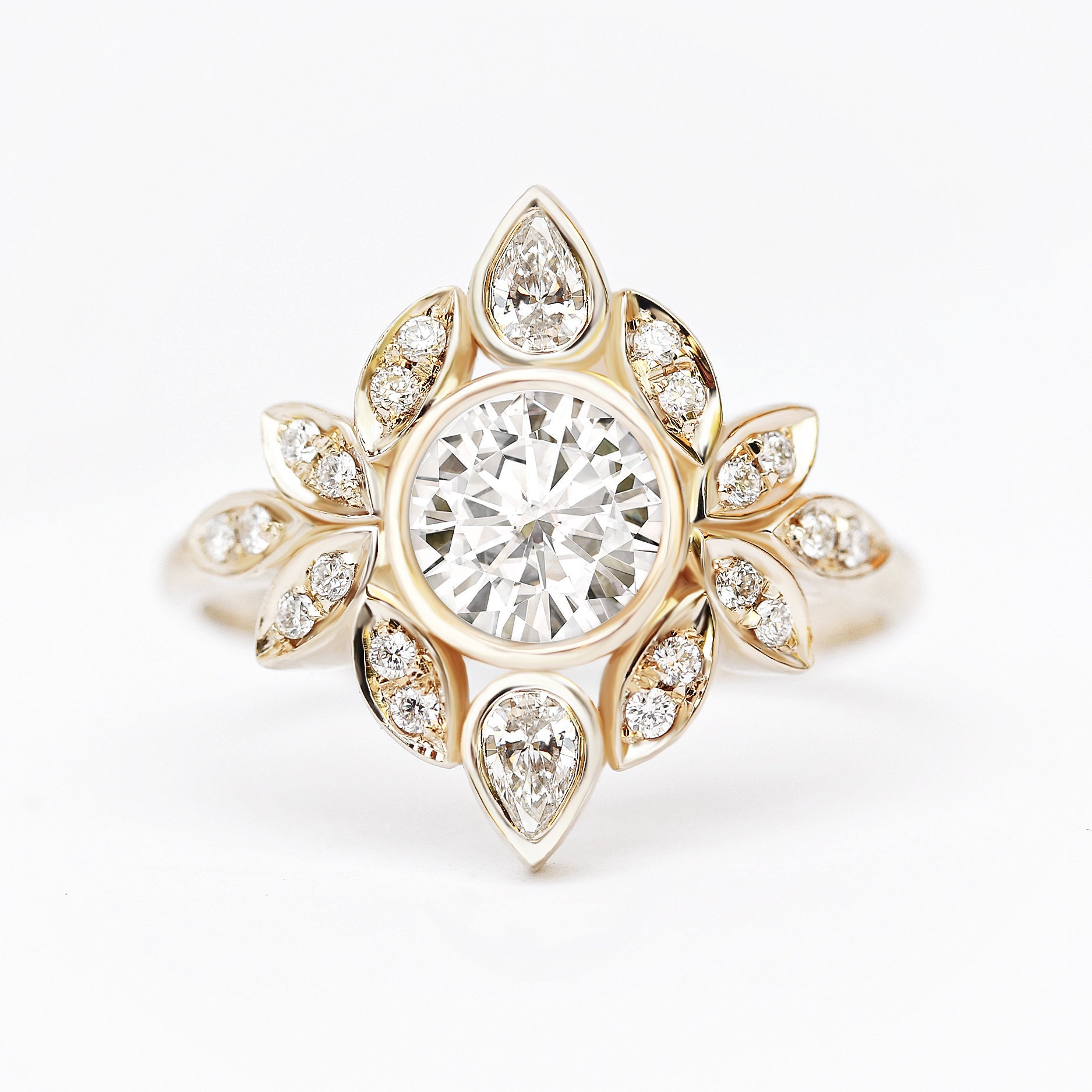 Bezel Set Gia Certified Diamond, Flower & Leaves Unique Engagement Ring, Vintage Diamond Bride Jewelry, Ring Lily #5
