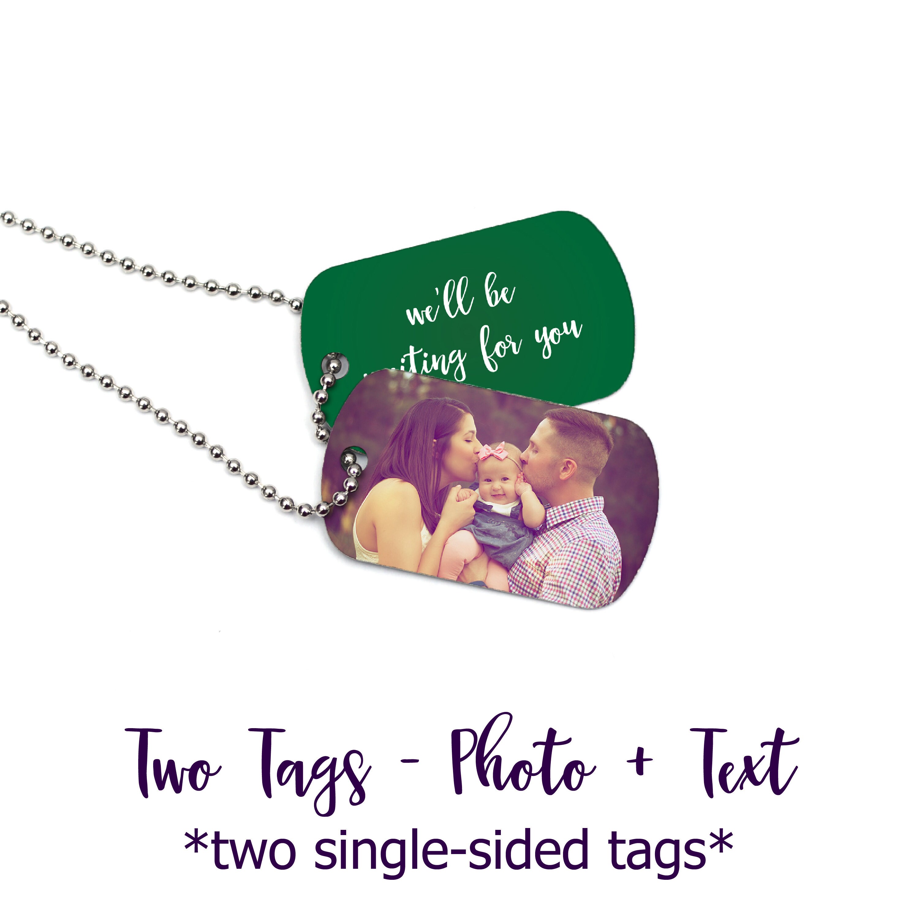 Color Photo Dog Tag ~ Family Spouse Wife Husband Gift, Navy, Army, Marines, Air Force, Military Necklace Keychain