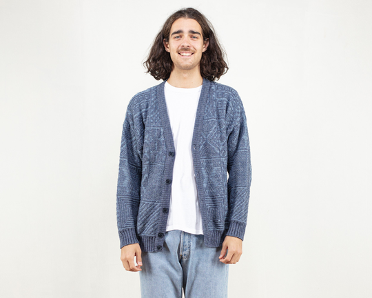 Wool Blend Cardigan 80S Knit Cardigan Button Up Grandpa Sweater Gift Idea Artist Vintage Clothing Size Medium M