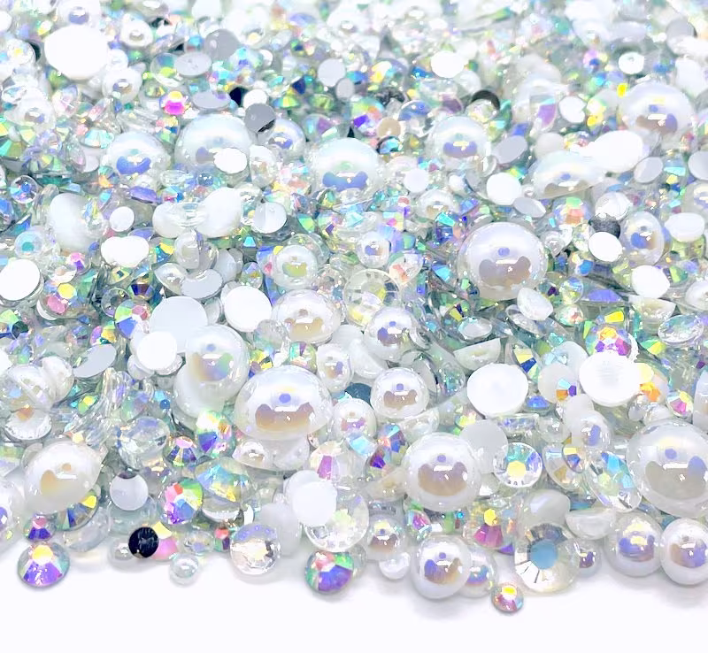 Opal October Birthstone Blend Rhinestone Mix 2mm-10mm Flatback Jelly Resin | Faux Pearls Rhinestones Mixed Sizes Iridescent