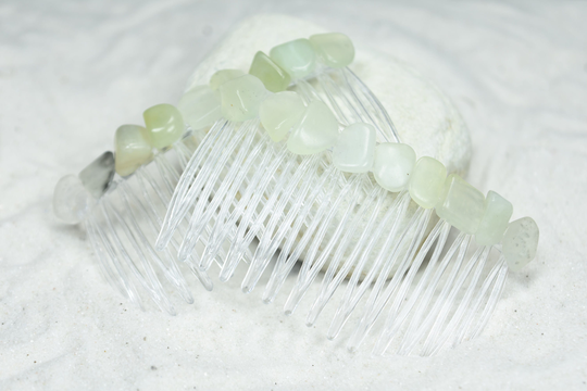 Green Jade Stone Hair Combs | Quantity Of 2