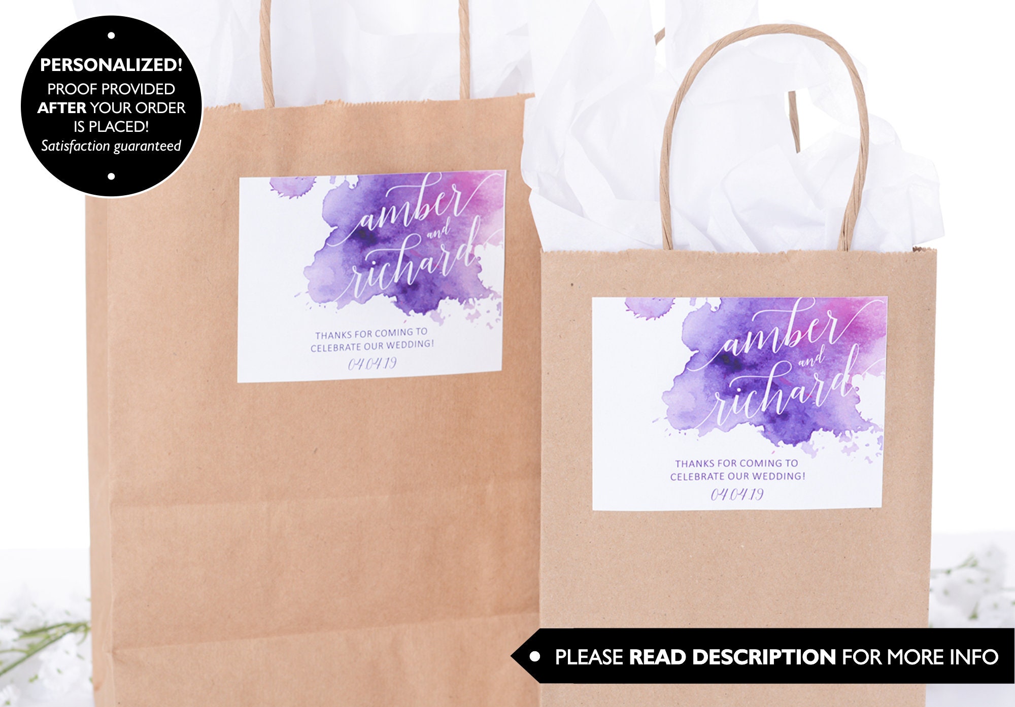 Watercolor Wedding Bag Stickers - Welcome Bag/Box Labels Custom #wdib-254