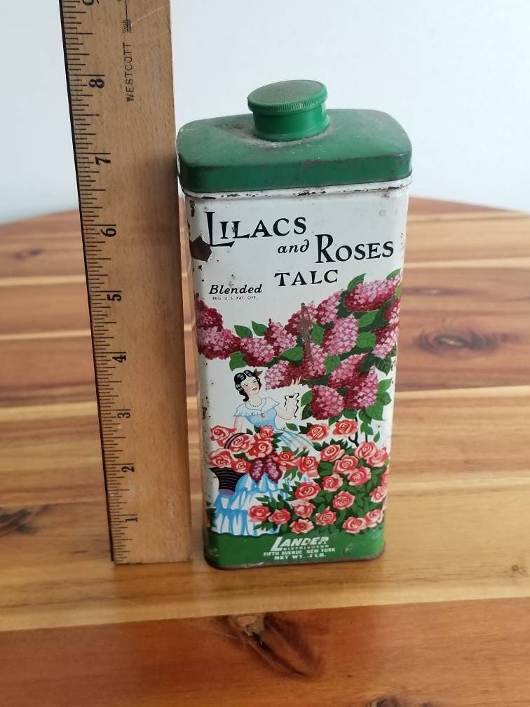 1930's/40's Lander Company Blended Rose & Lilac Talc Powder. Nearly Full. Smells Delicious. Charming Hippity Antique