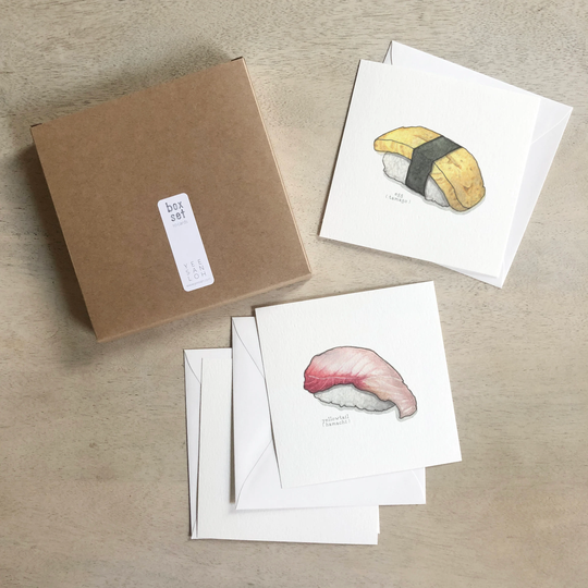 Sushi.nigiri Cards Box Set/Notecards Flat Watercolor Illustration Gifts Gift Boxes Culinary Seafood Japanese Cuisine
