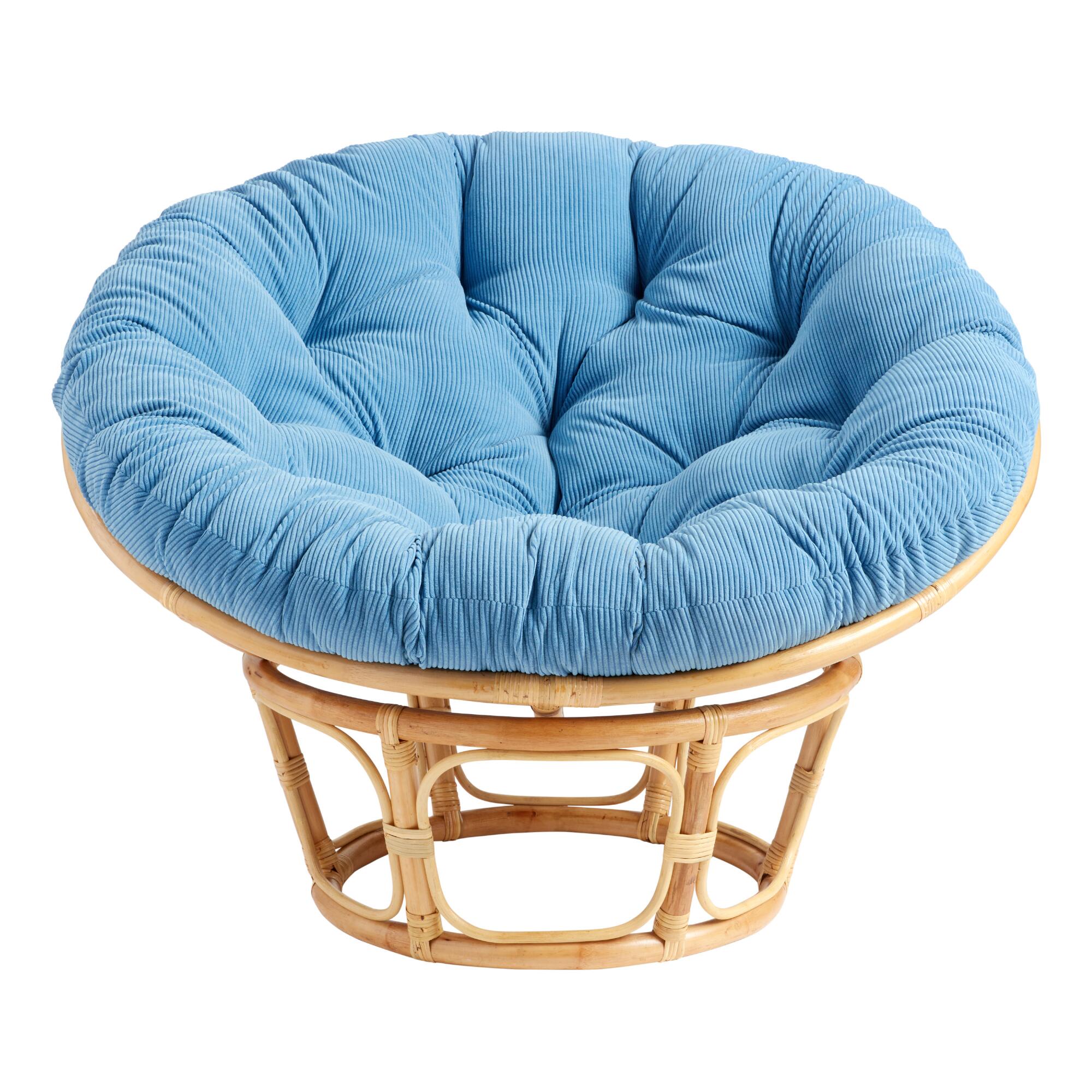 Blue Velvet Corduroy Papasan Cushion - Cotton - 58" Round by World Market
