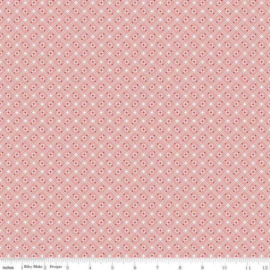 Sale Cook Book Linoleum C11765 Coral - Riley Blake Designs Lori Holt Geometric Lattice Quilting Cotton Fabric